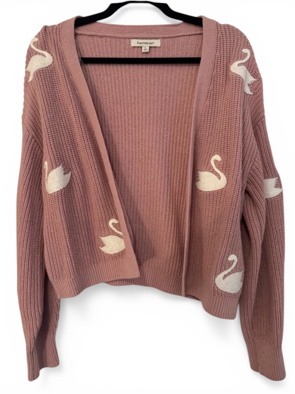 Francesca's Mauve Pink Swan Open-Front Cardigan